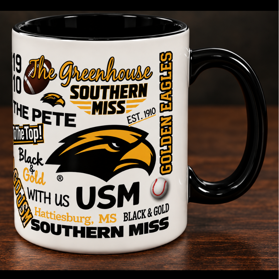Campus Wrap Mug with Black Handle and Various Logos