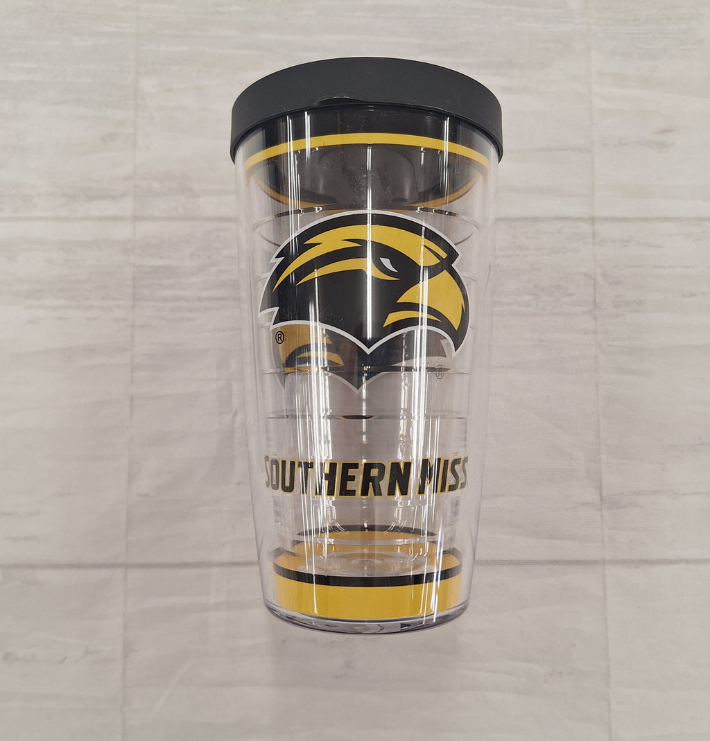 Travel Tumbler 16oz Eagle Head Southern Miss Yellow Stripe With Lid