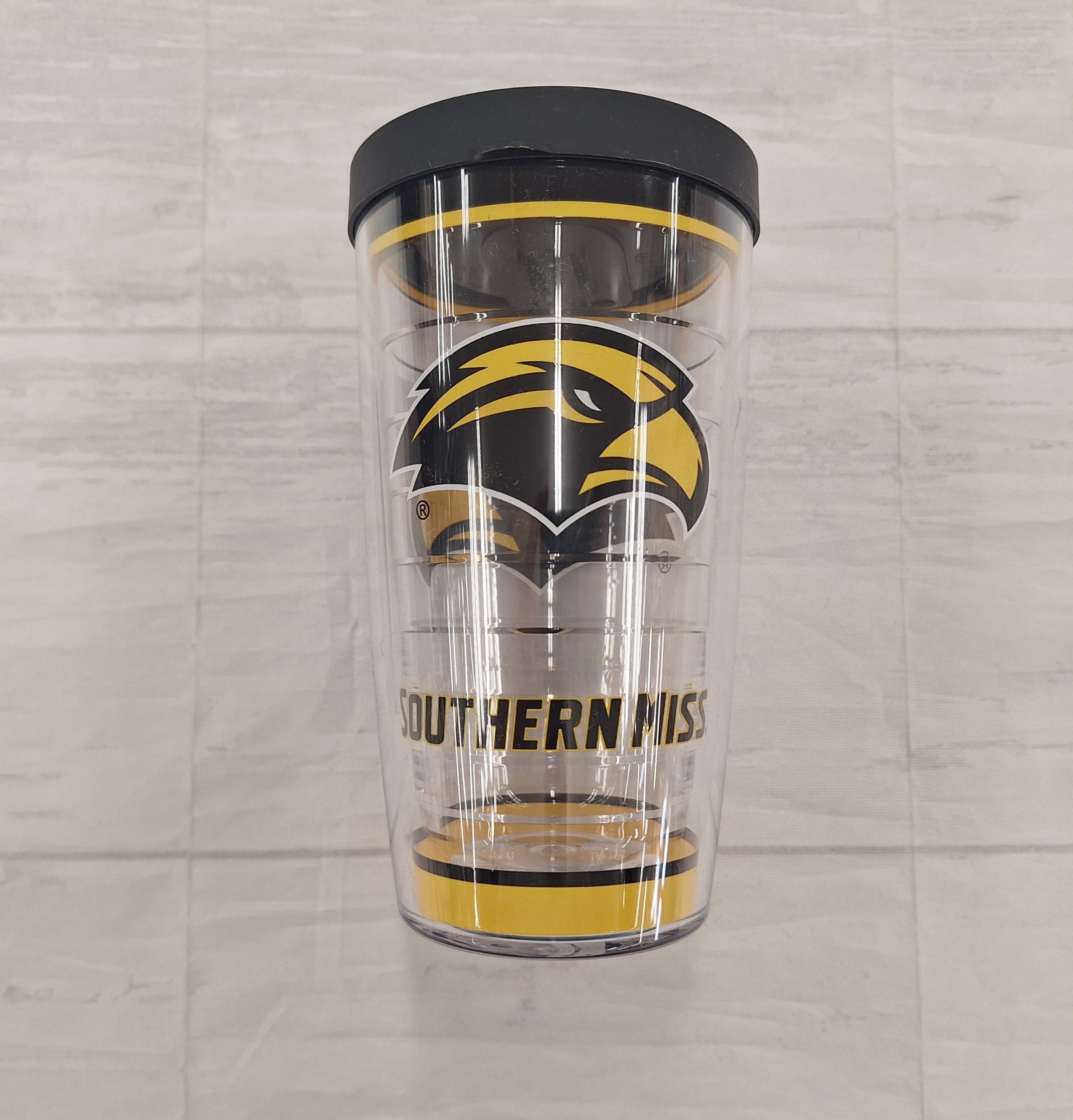 Travel Tumbler 16oz Eagle Head Southern Miss Yellow Stripe With Lid