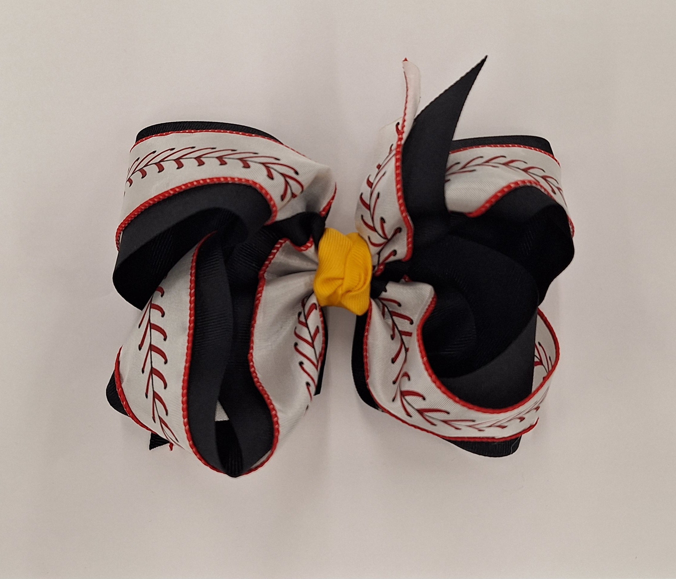 Hair Bow XXL Baseball Stitch Over Black Gold Knot