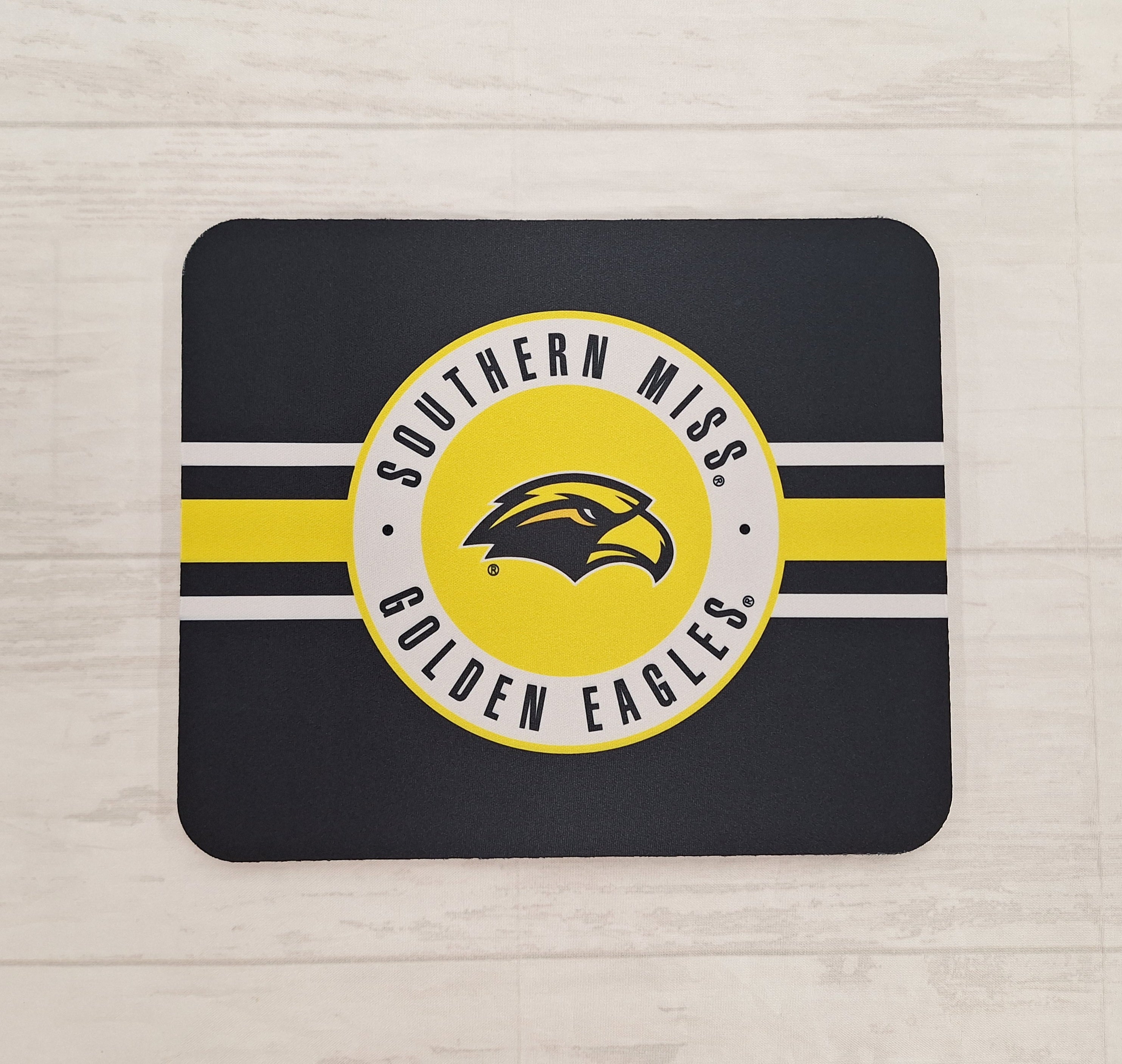 Tech Mouse Pad Strps Gold White Southern Miss Eagle Head Golden Eagles