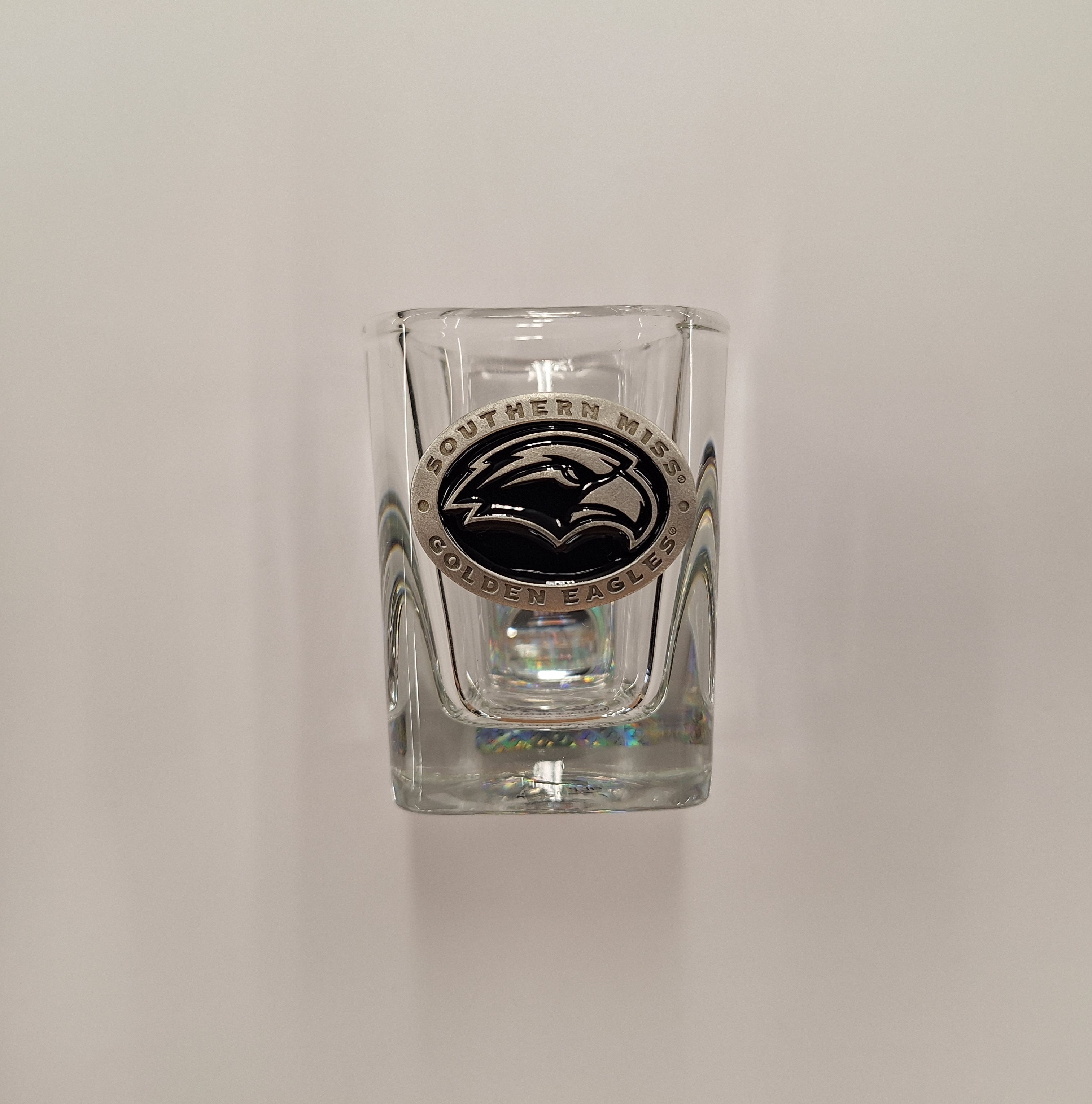 Square Shot Glass with Pewter Eagle Head Emblem