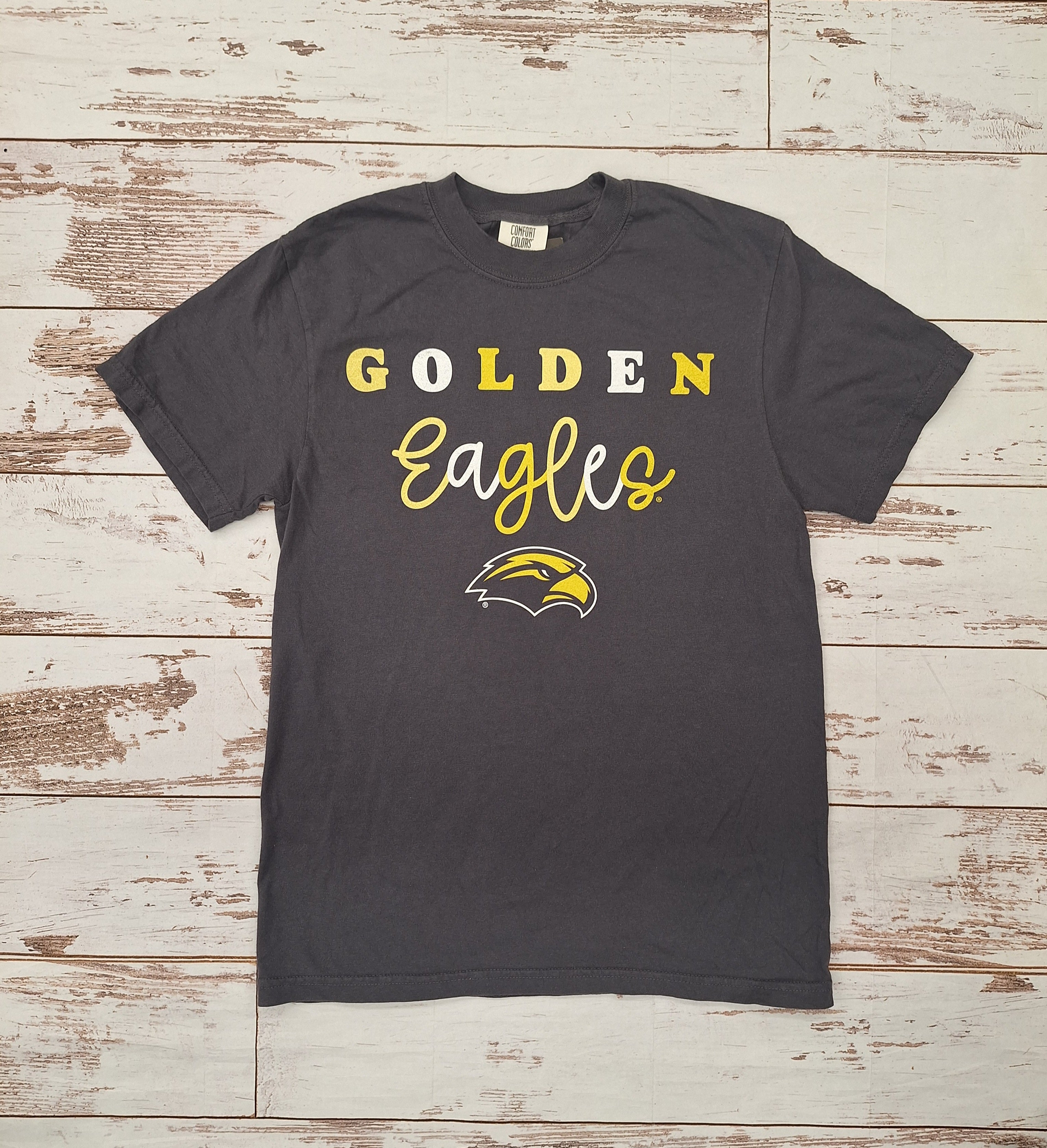 Image One Short Sleeve Comfort Colors Colorful Letters Golden Eagles with Eagle Head