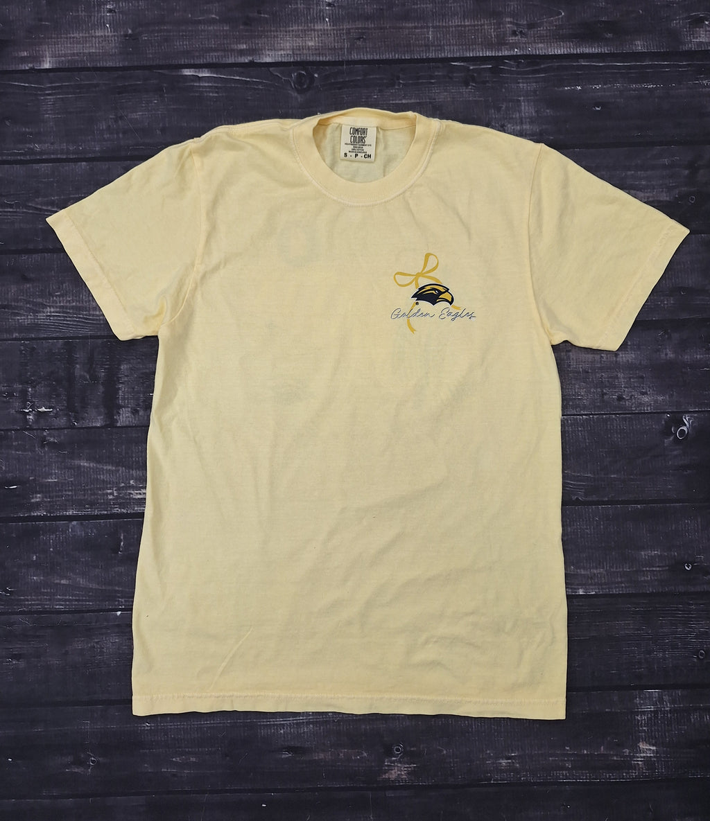 Image One Short Sleeve Comfort Colors Pennant Stripes and Bows Golden Eagles with Eagle Head