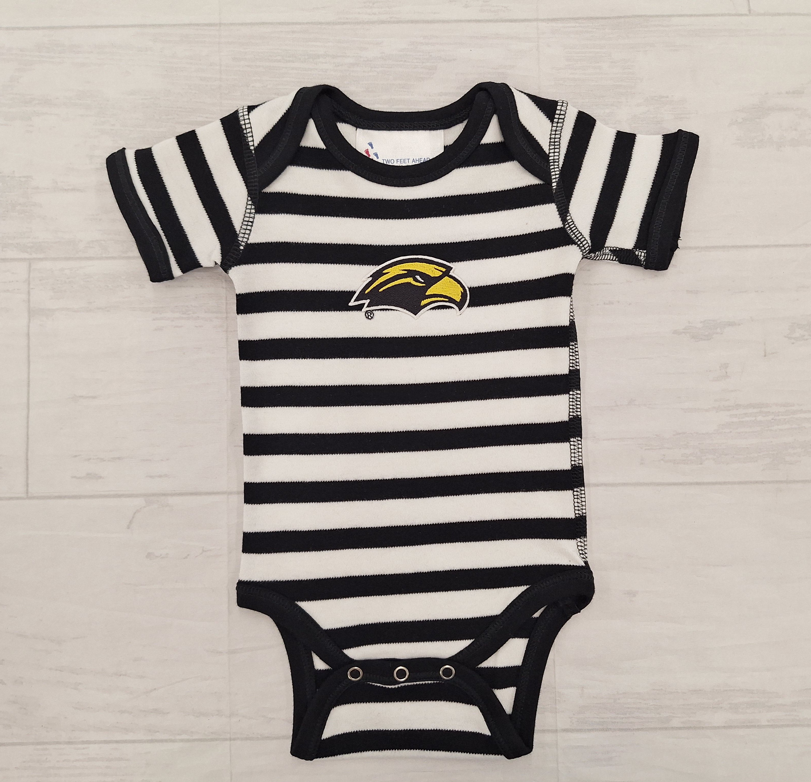 Atlanta Hosiery Co. Baby Striped Lap Shoulder Onesie with Eagle Head