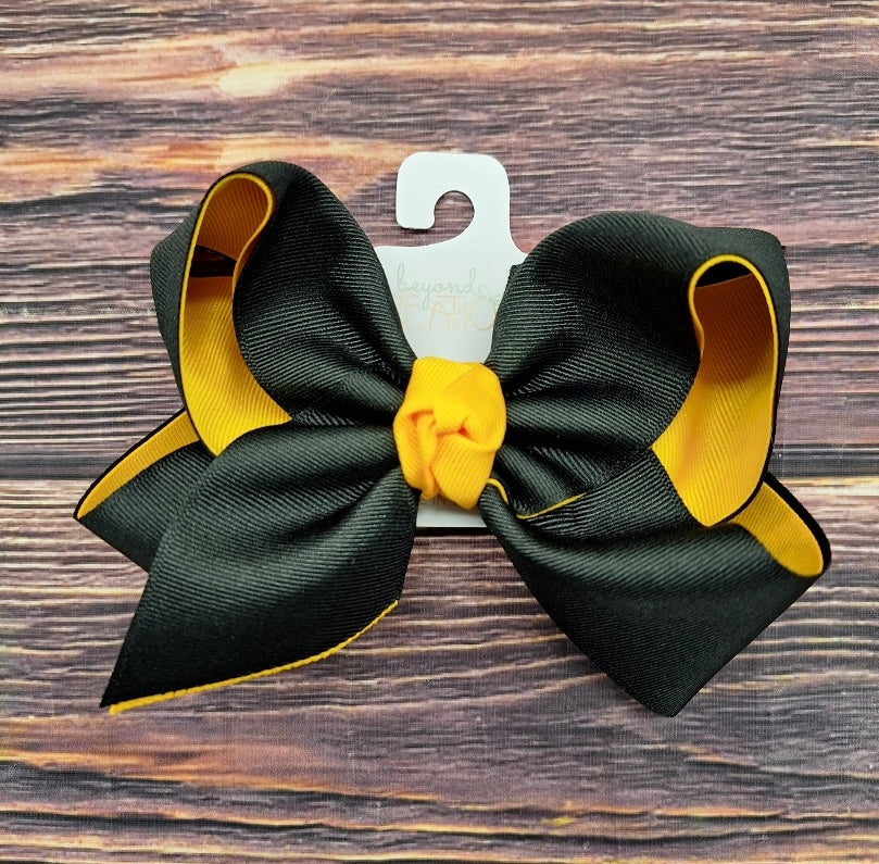 Hair Bow XL Layered Black Over Gold