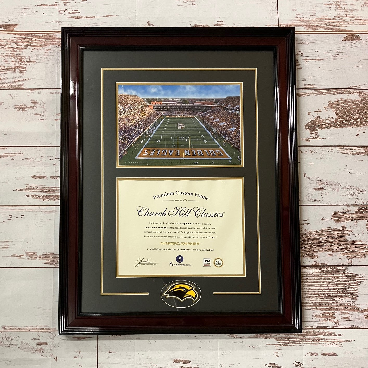Frame Diploma #100 Football Field Eagle Head Emblem
