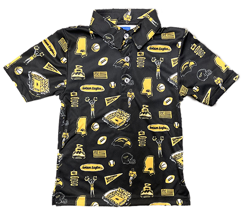 Toddler Polo Short Sleeve Icons All Over Black