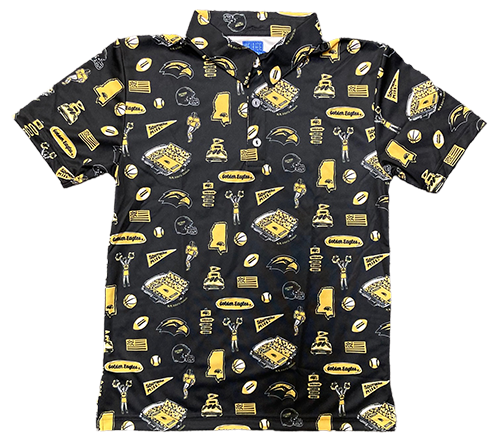 Youth Polo Short Sleeve Perf Var University Of Southern Mississippi Icons All Over Gold