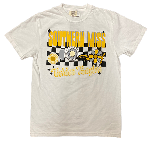 T-Shirt Short Sleeve Groovy Stripe Check Pattern Flowers