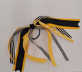 Hair Bow Elastic Pony Streamers Gold Black White Stripes Dots