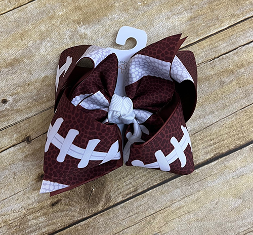 Hair Bow Xl Crisscrossed Brown White Football Laces