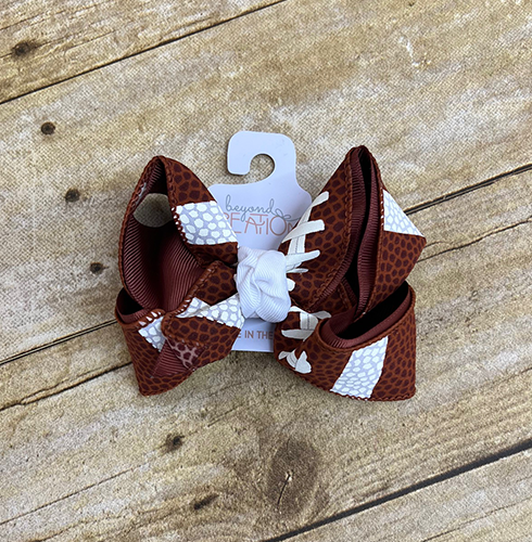 Hair Bow Large Crisscrossed Brown White Football