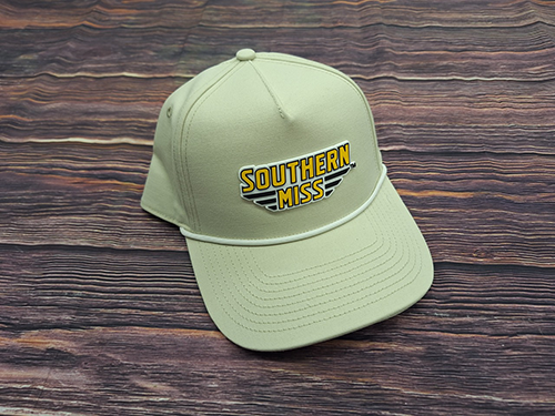 Cap Baseball Pvc Bill Rope White Southern Miss Bars Gold Black Rubber Long Sleeve Logo Adjustable