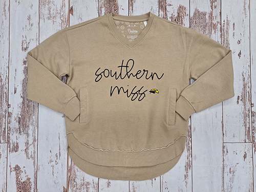 Sweatshirt V-neck Alexandra Round Bottom Hi Lo Southern Miss Script Eagle Head