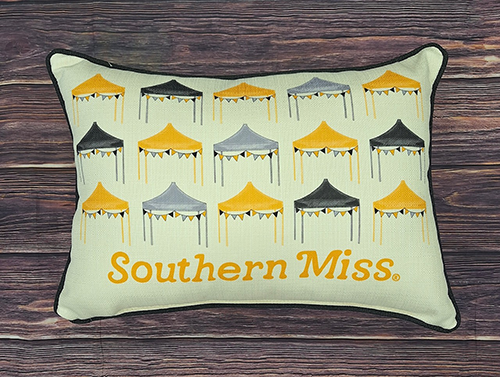 Pillow Linen Tailgate Tents Gold Black Grey Southern Miss W Piping Black