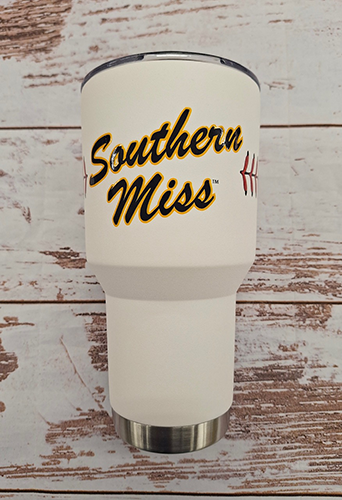 Tumbler with Lid 360 Baseball Stitch Southern Miss Script