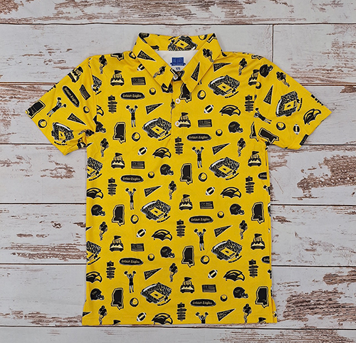 Youth Polo Short Sleeve Perf Var University Of Southern Mississippi Icons All Over Gold