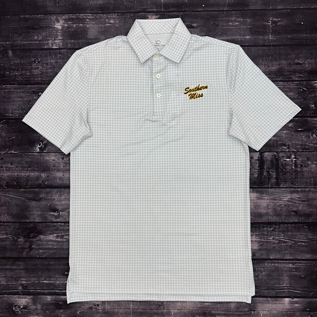 Southern Tide Men's Driver Dunes Edge Plaid Polo with Southern Miss Script