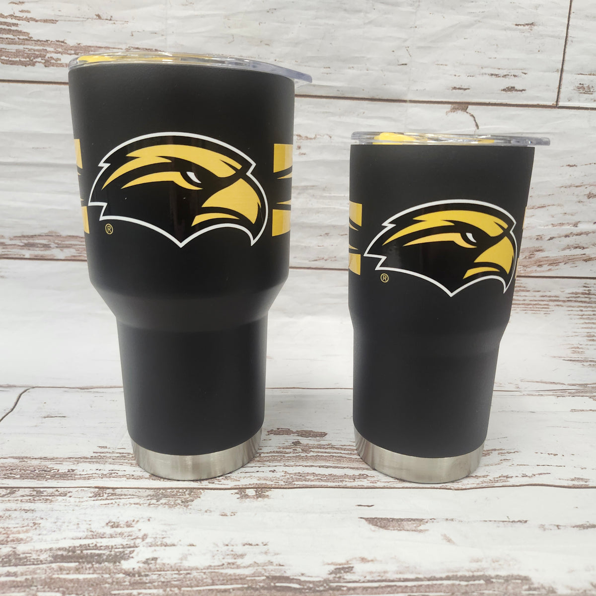 Tumbler with Clear Lid Eagle Head 360 Stripes Gold