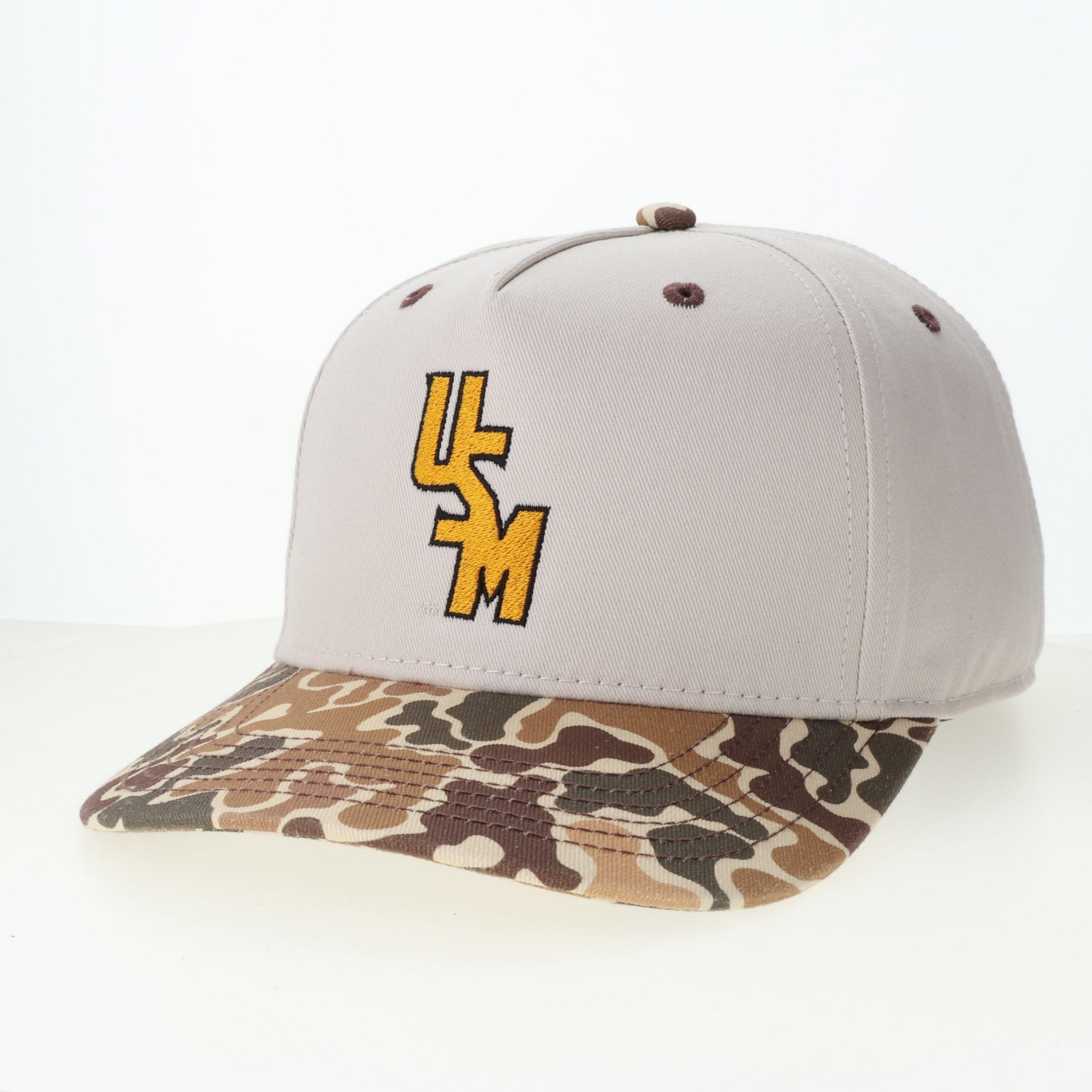 Youth Heritage Twill Duck Camo Billed Baseball Cap with Stacked USM