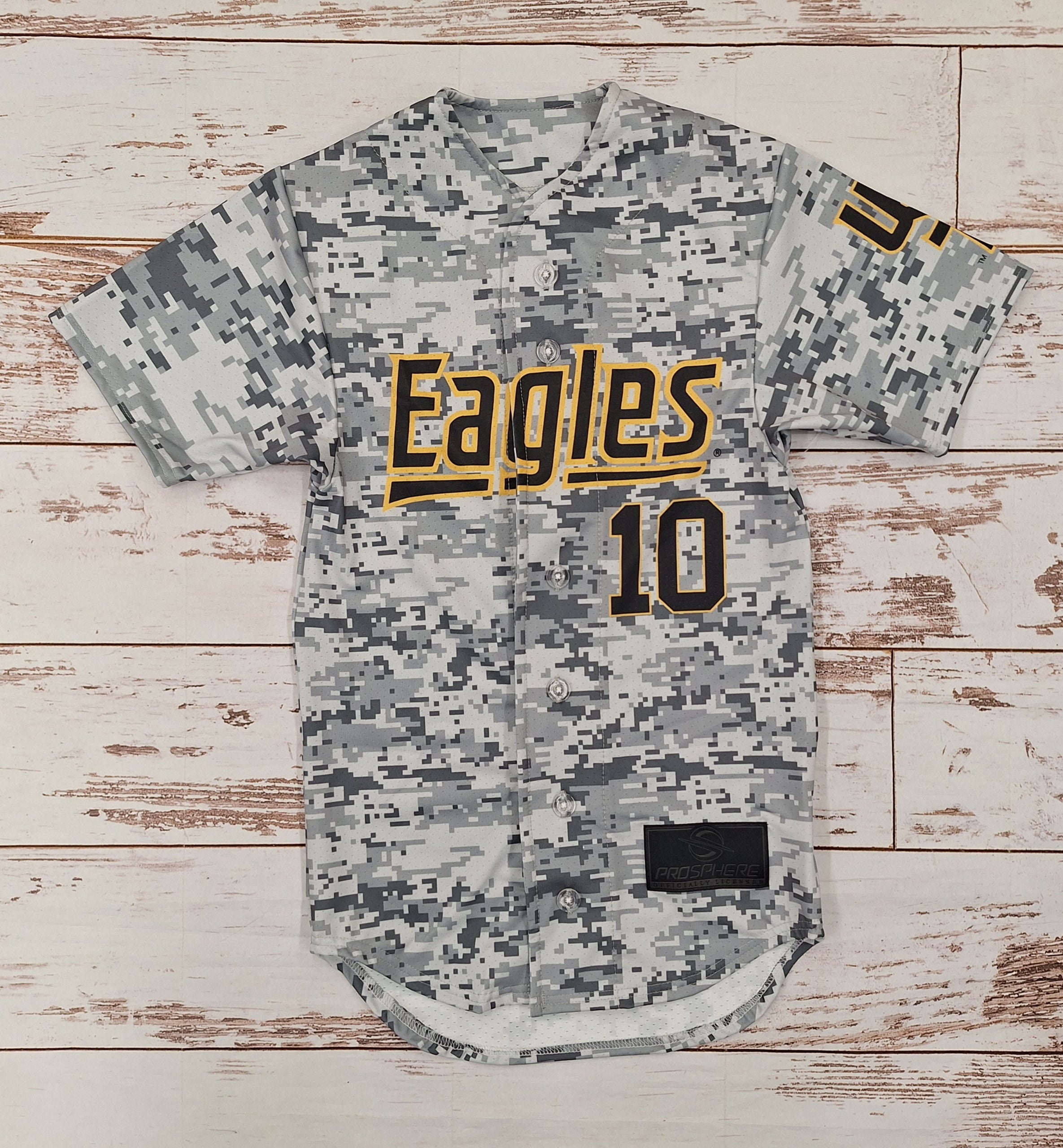 Youth Digi Camo Full Button Baseball Jersey with Eagles 10