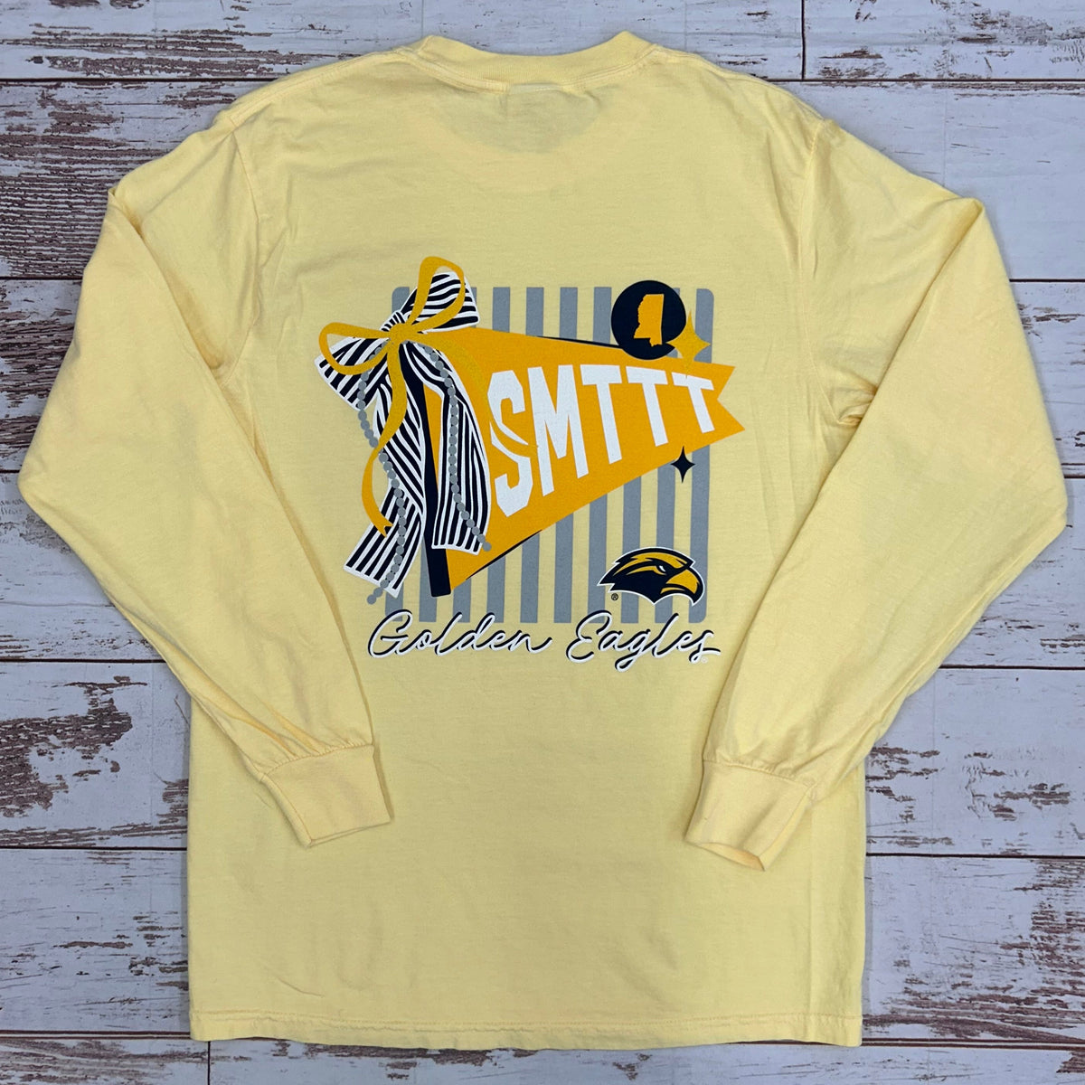 Pennant Stripes and Bows Long Sleeve T-Shirt with Golden Eagles