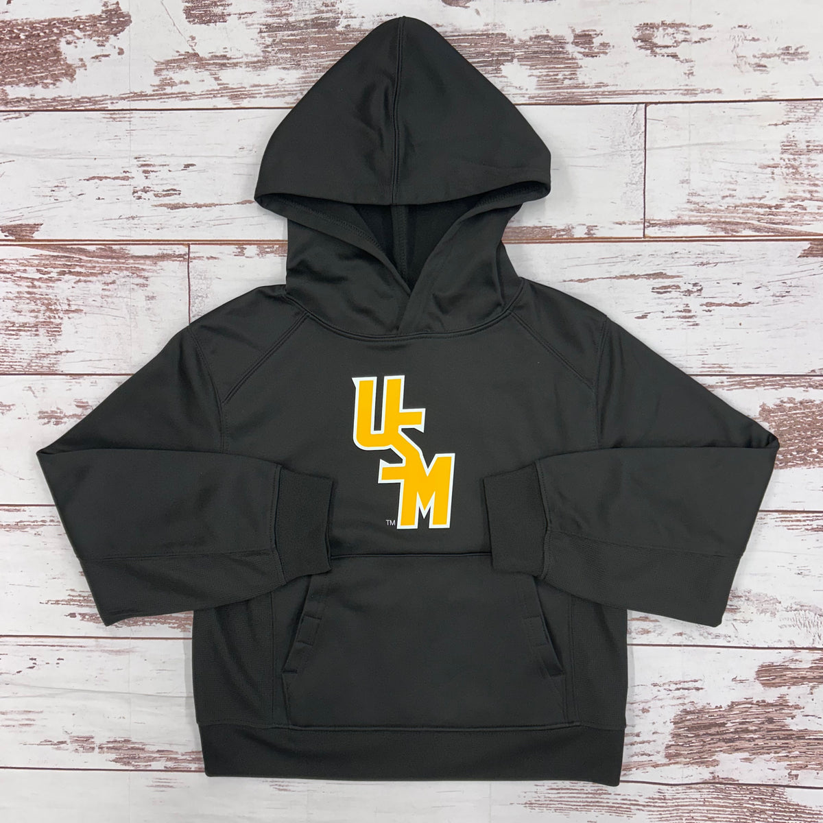 Youth Performance Fleece Long Sleeve Hooded Sweatshirt with Stacked USM