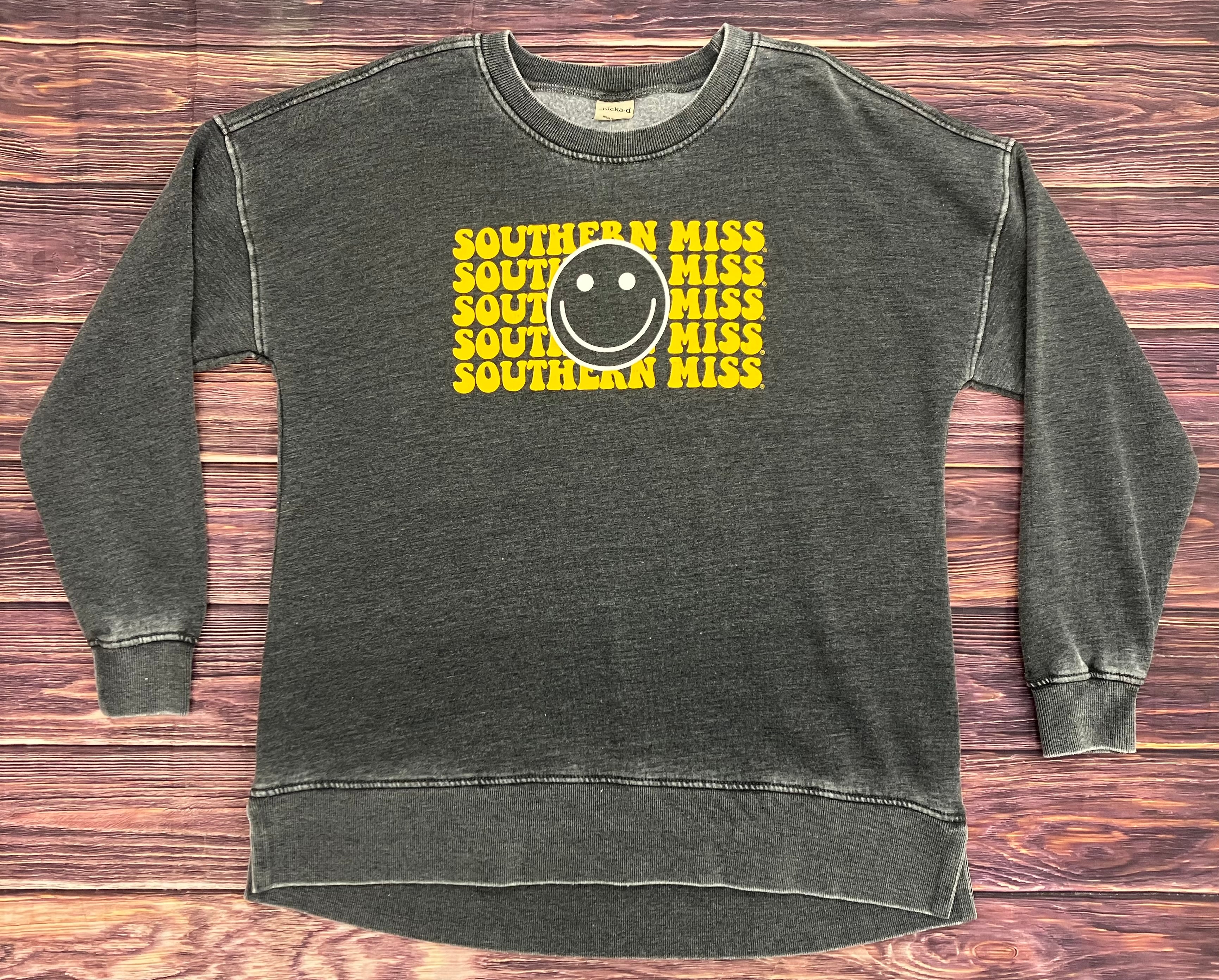 Sweatshirt Pullover High Low Tunic Full Front Smiley Southern Miss Repeated