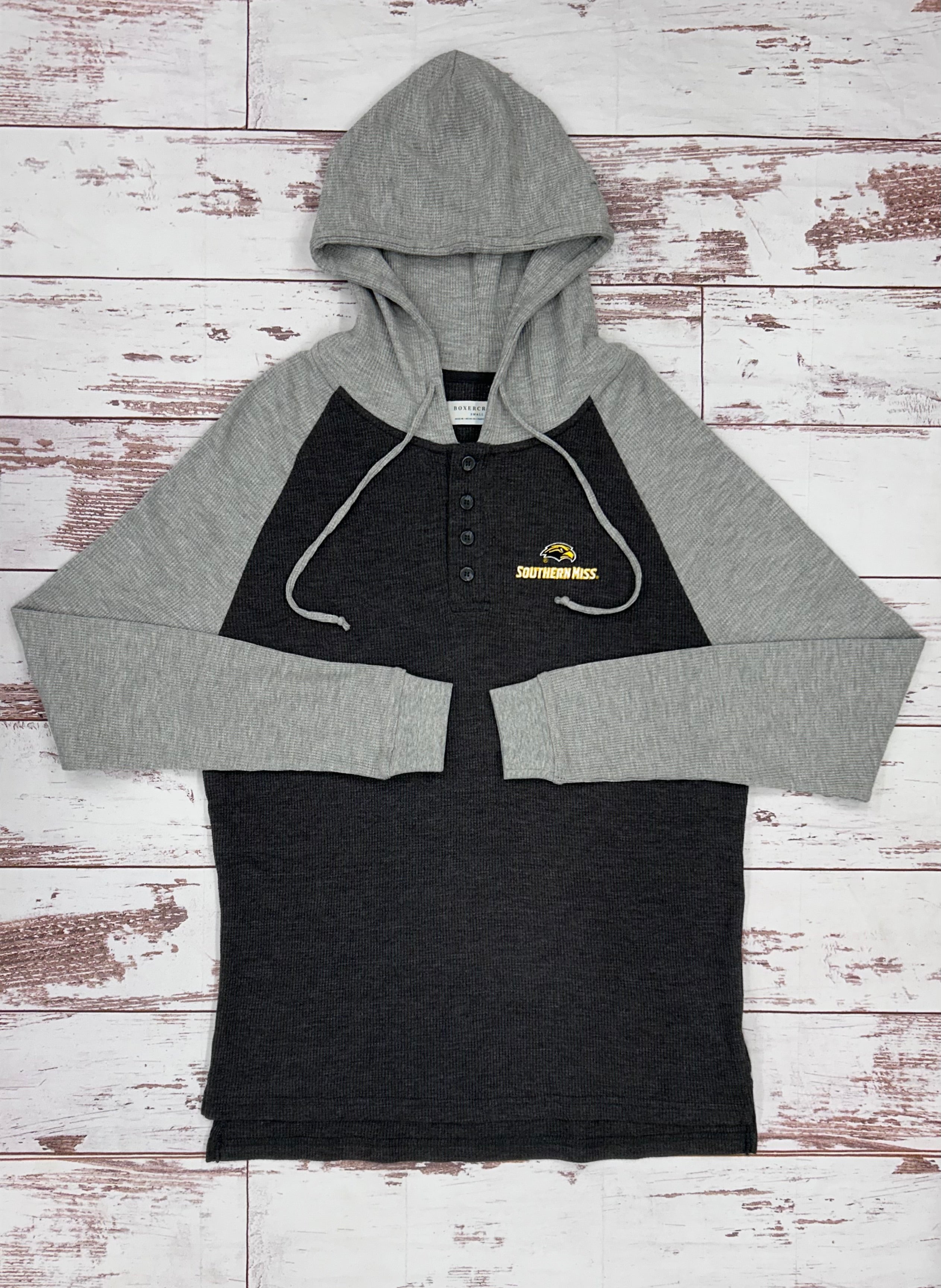 Boxercraft Men's Waffle Knit Hooded T-Shirt with Eagle Head Southern Miss