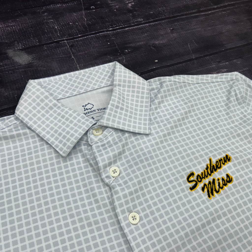 Southern Tide Men's Driver Dunes Edge Plaid Polo with Southern Miss Script