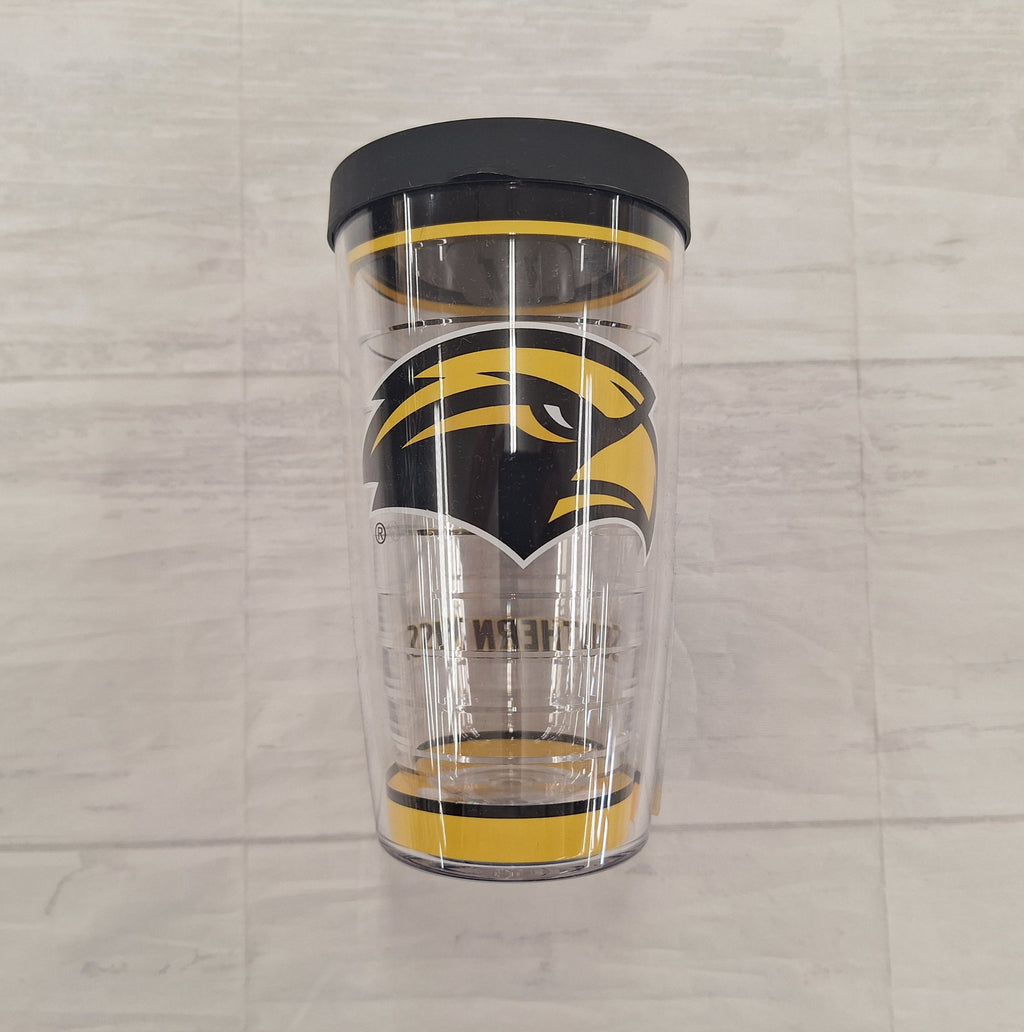 Travel Tumbler 16oz Eagle Head Southern Miss Yellow Stripe With Lid