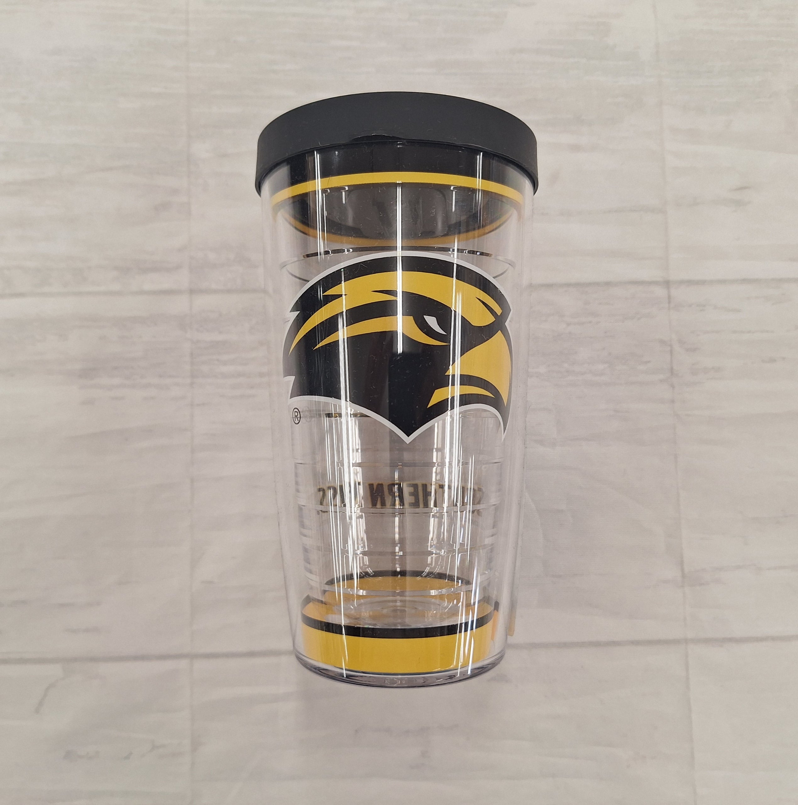 Travel Tumbler 16oz Eagle Head Southern Miss Yellow Stripe With Lid