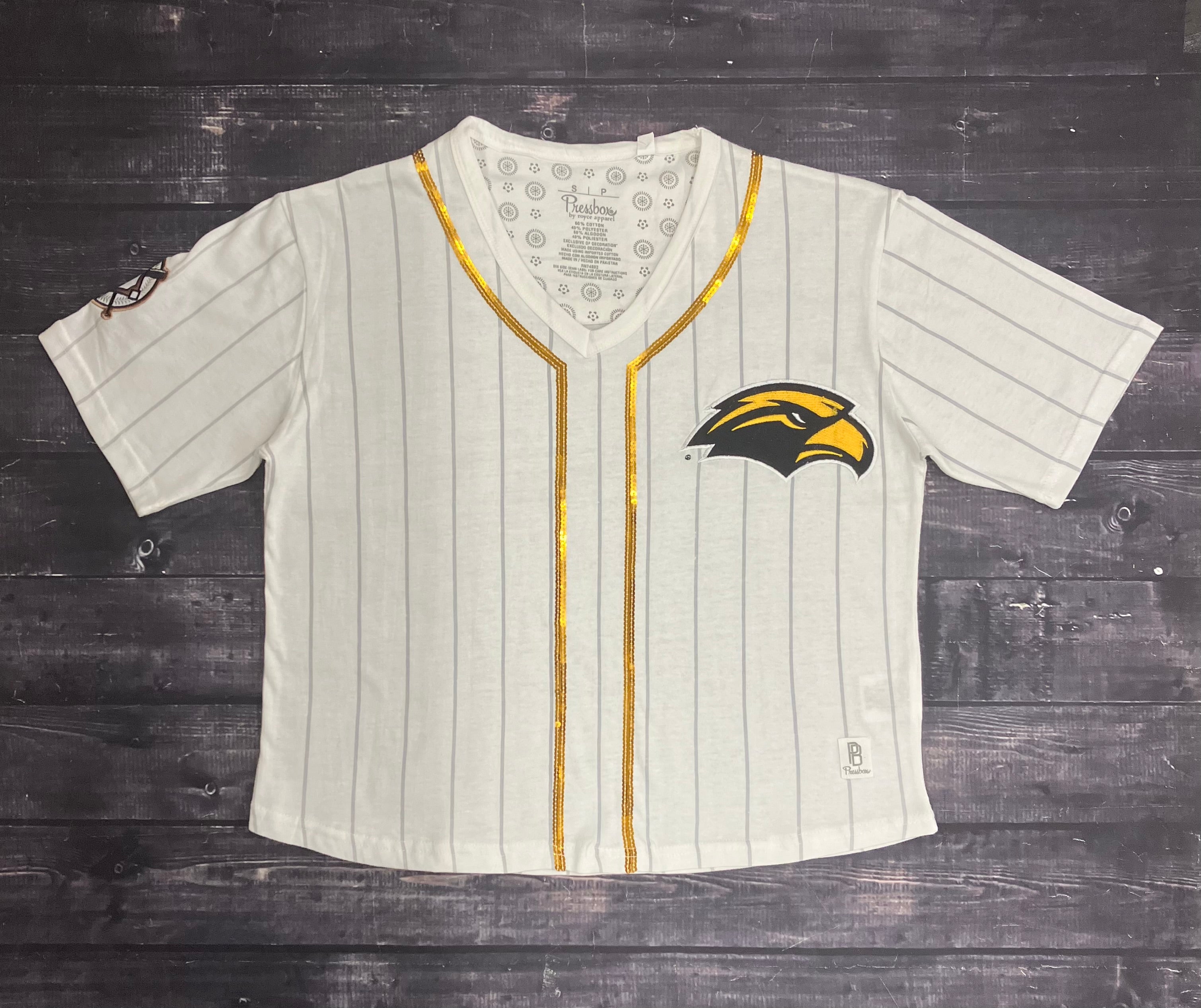 Cropped V-Neck Spirit Jersey T-Shirt with Eagle Head