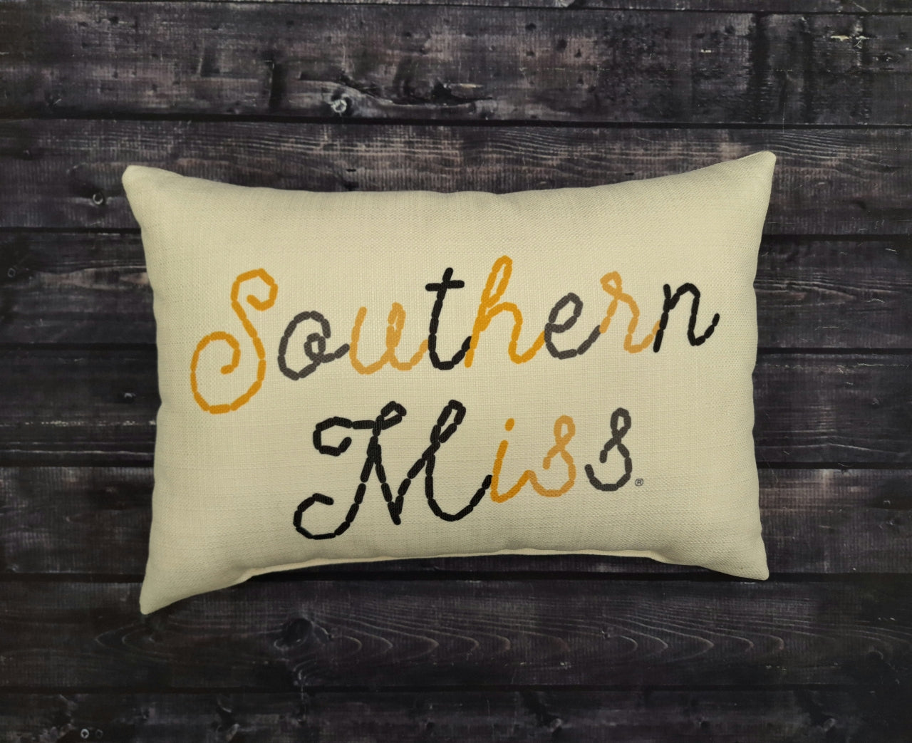 Pillow Linen Stitched Southern Miss Script