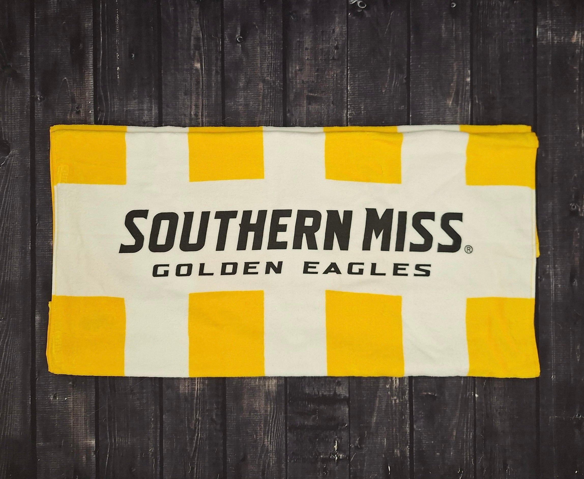 Cabana Rugby Striped Beach Towel with Southern Miss Golden Eagles