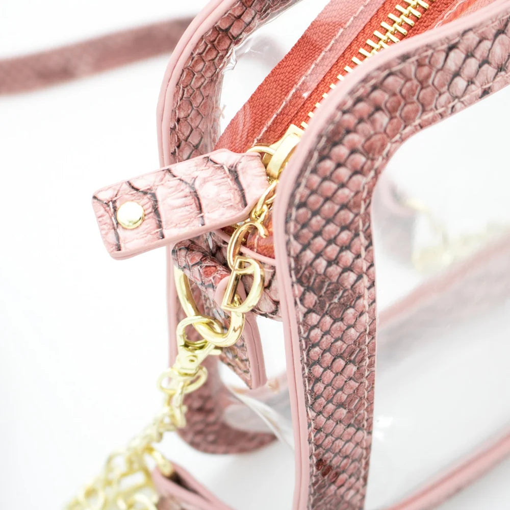 Tailgate Crossbody Camera Clear Mauvewood Snake Skin