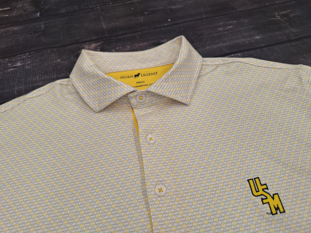 Horn Legend Polo Men's Baseball Pattern All Over Stacked USM Gold Bamboo Charcoal