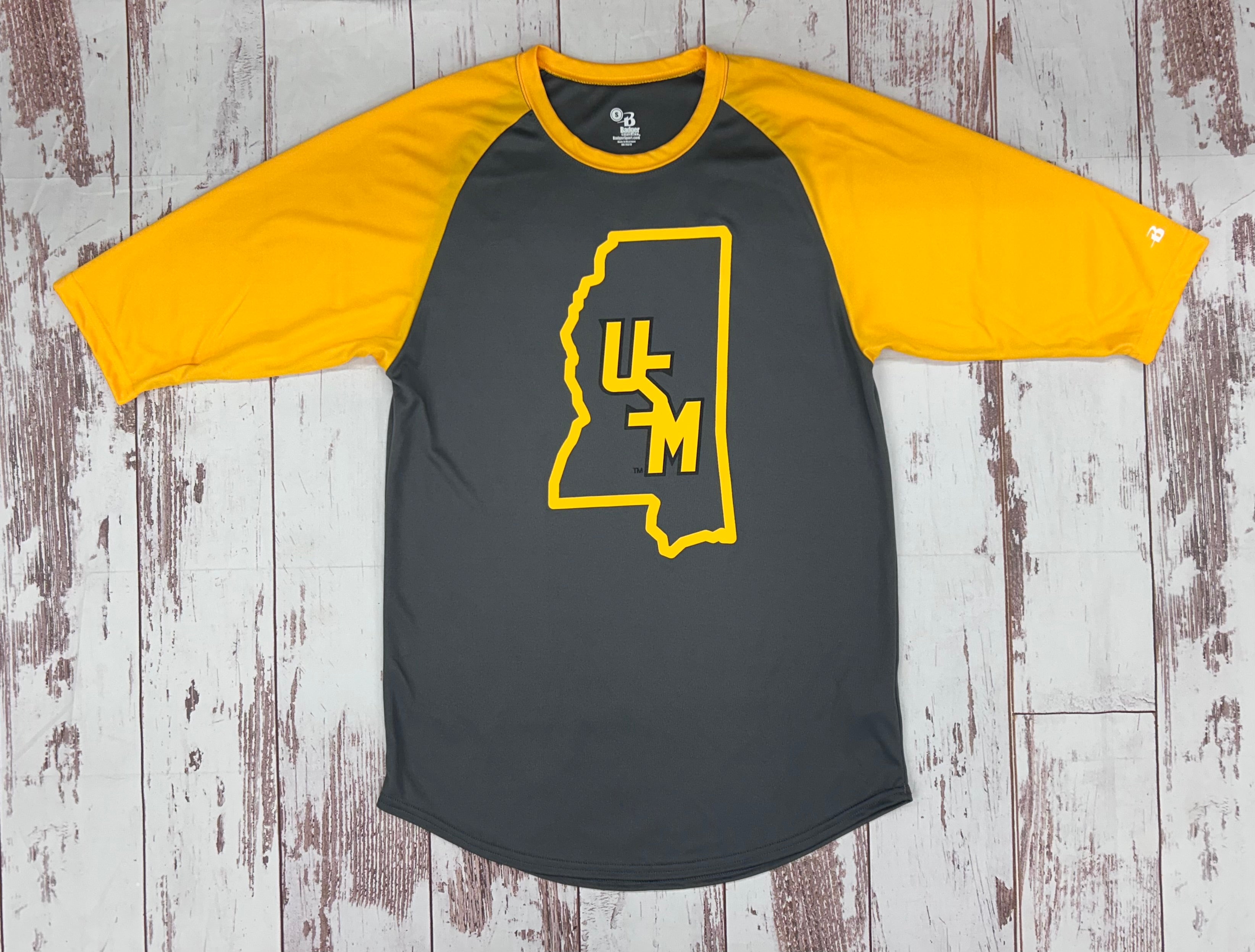 B-Core 3Q Sleeve Raglan T-Shirt with MS Outline and Stacked USM