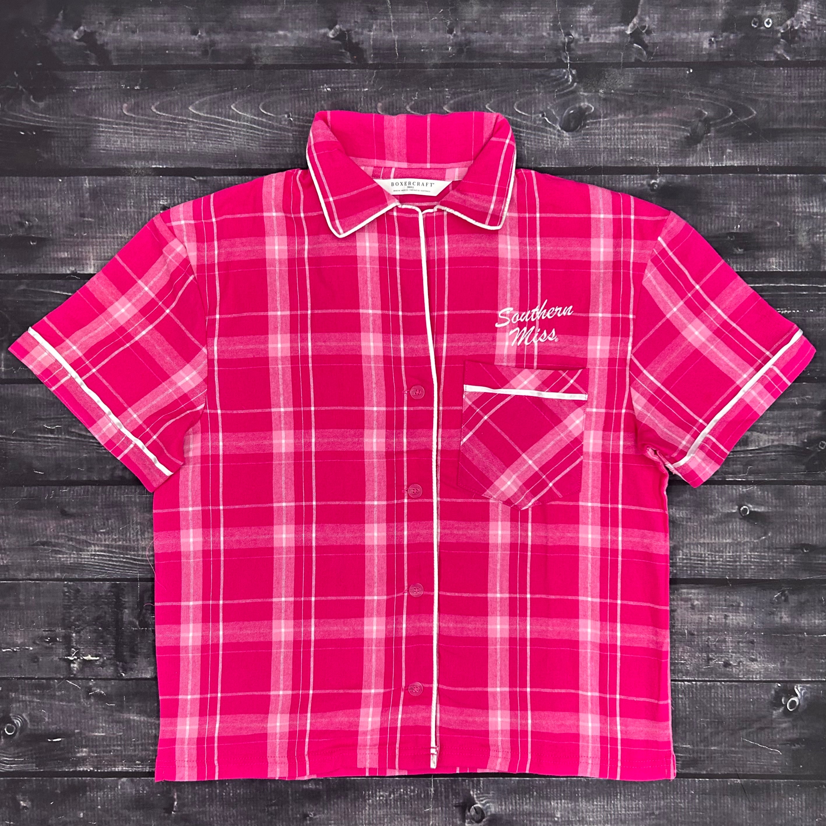 Women's Boxy Flannel Shirt with Southern Miss Script