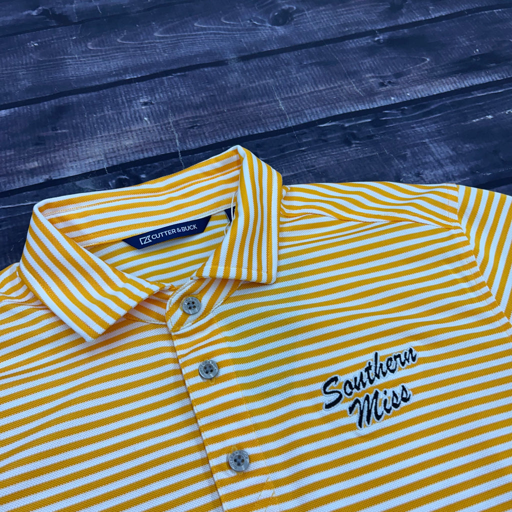 Cutter & Buck Men's Virtue Eco Pique Stripe Polo with Southern Miss Script