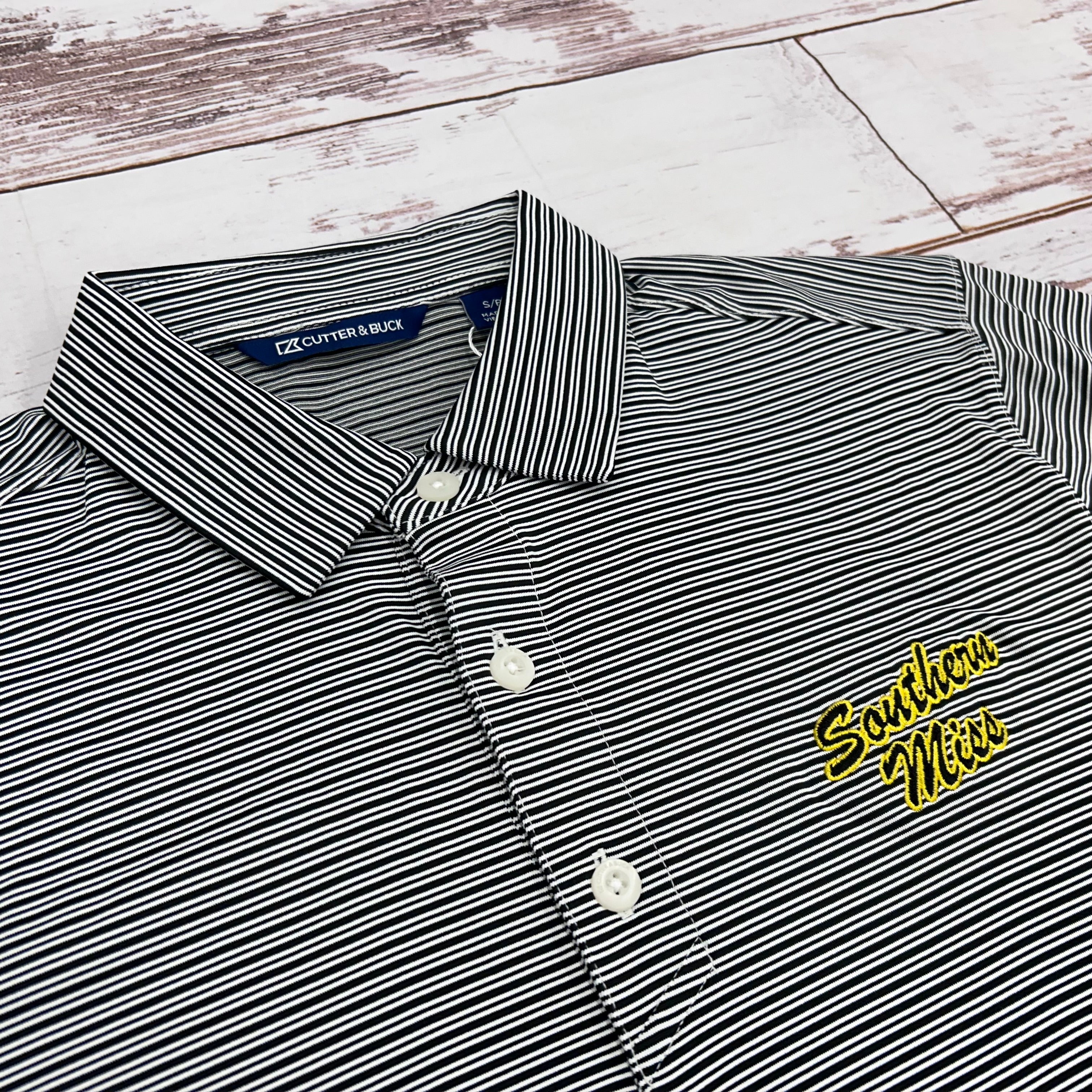 Cutter & Buck Men's Forge Eco Double Stripe Polo with Southern Miss Script
