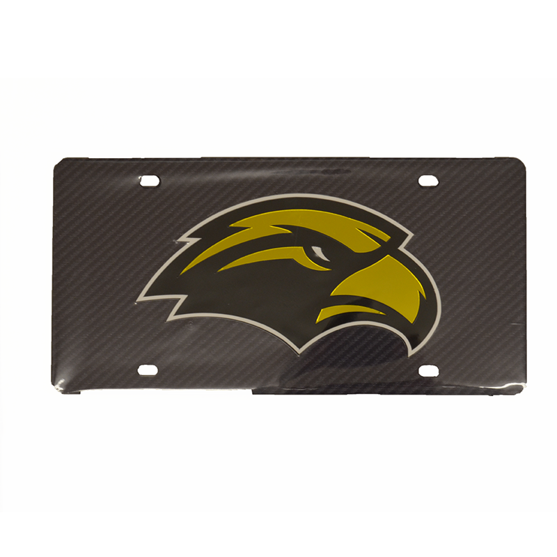 Auto License Plate Carbon Bkgd Eagle Head
