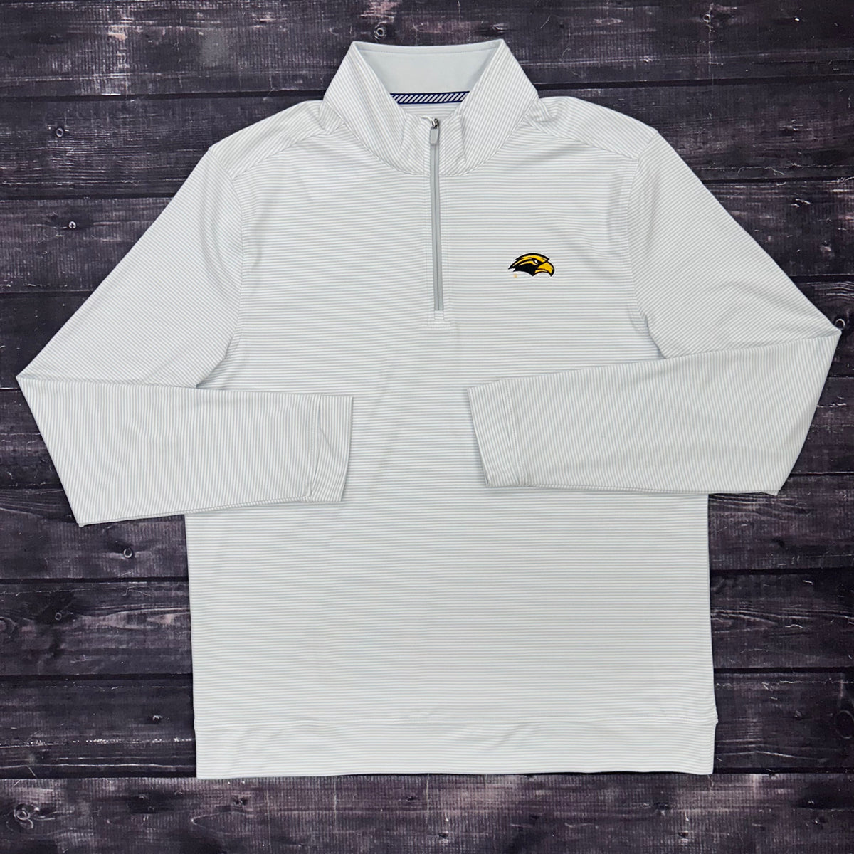 Southern Tide Men's Cruiser Micro-Stripe Quarter Zip Pullover with Eagle Head