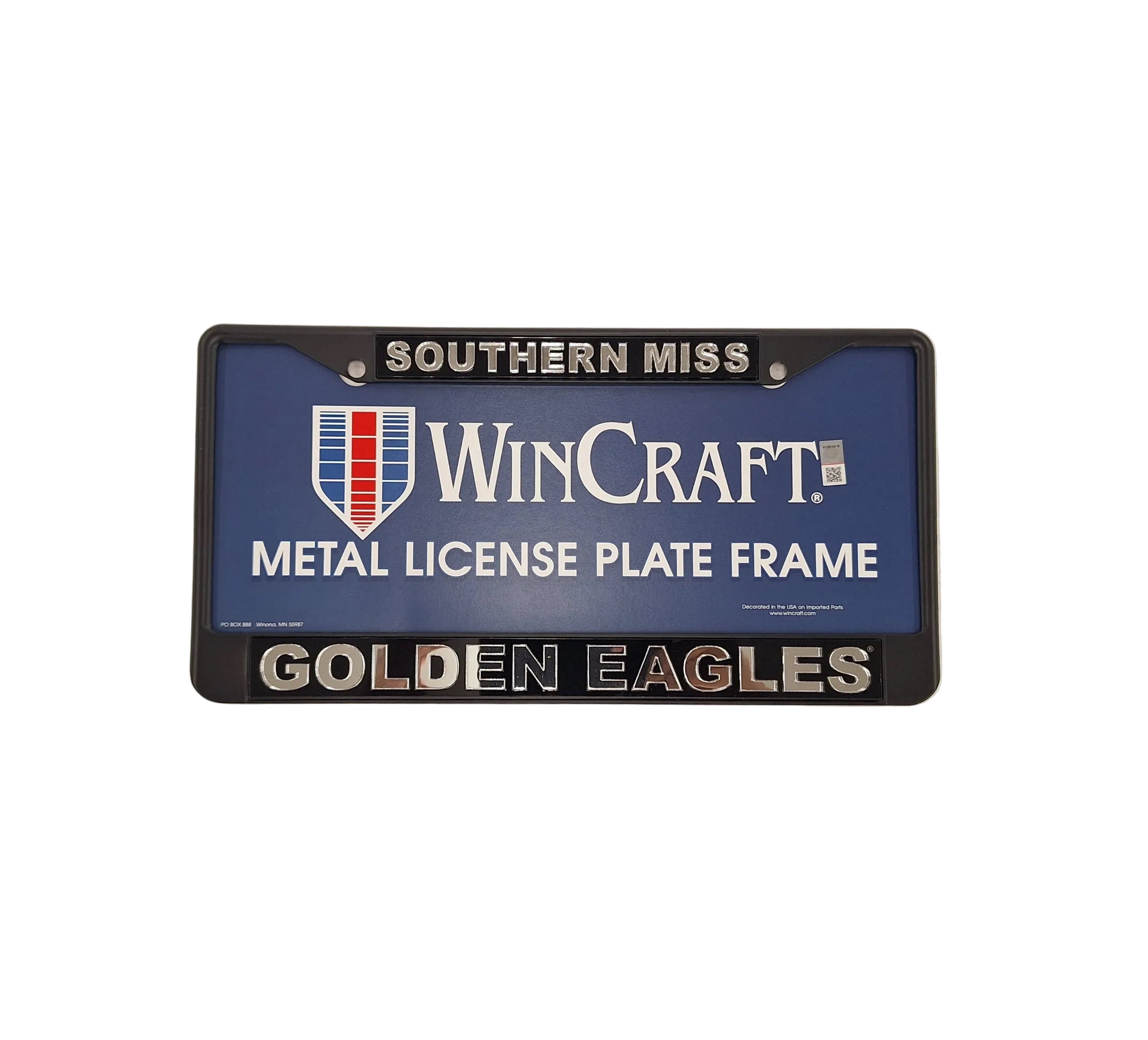 Auto License Plate Frame with Mirrored Southern Miss over Golden Eagles