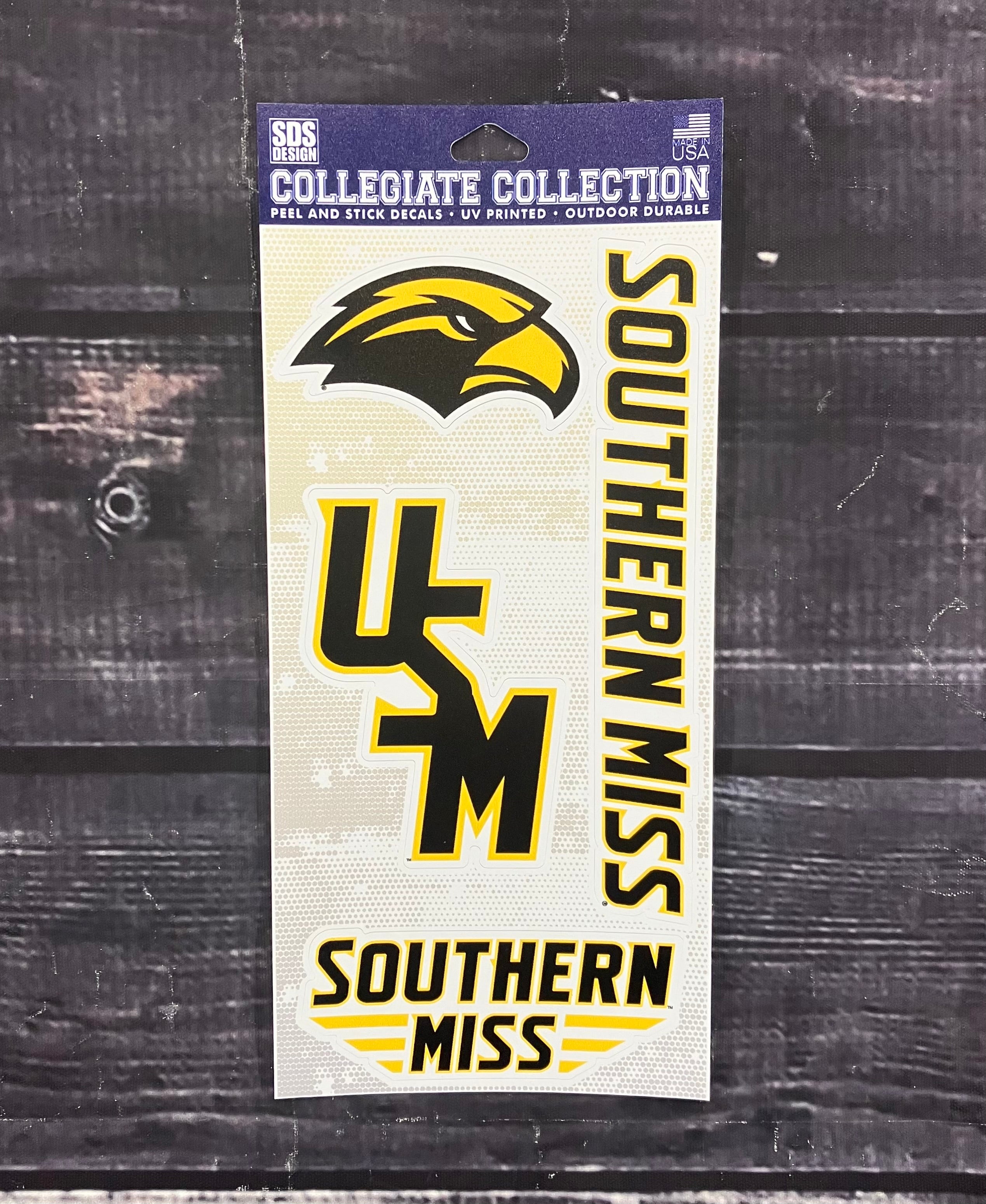 Auto Decal Sheet with Eagle Head/Stacked USM/Southern Miss Bars/Southern Miss Wordmark