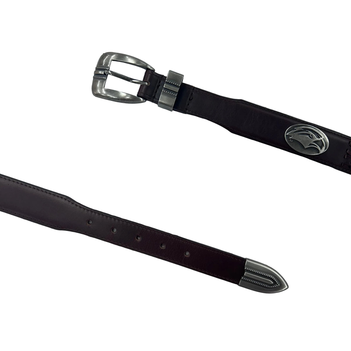 Braided Leather Belt with Tip and Eagle Head Conchos
