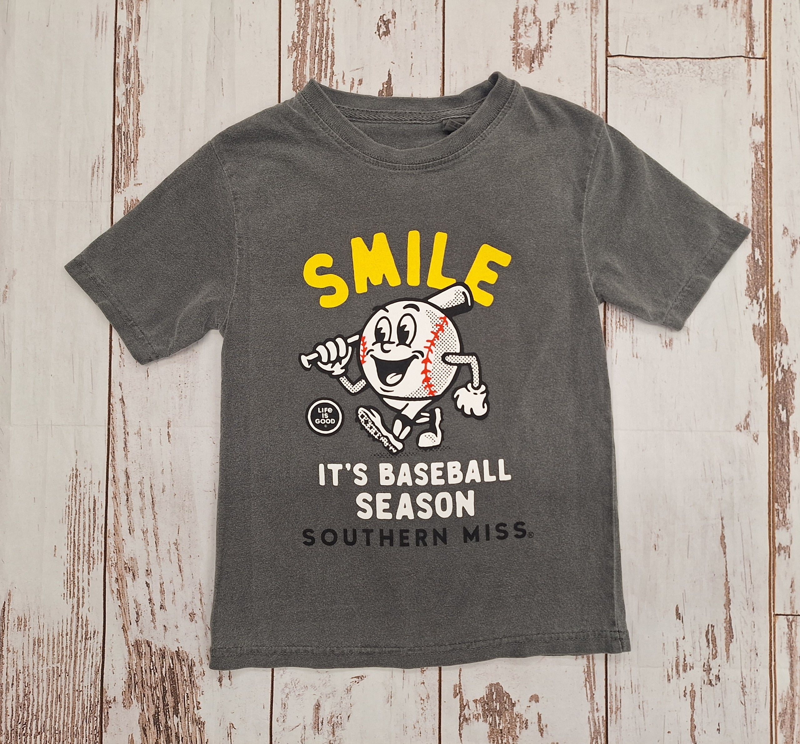 Life is Good Youth T-Shirt Short Sleeve Smile Walking Baseball Its Baseball Season