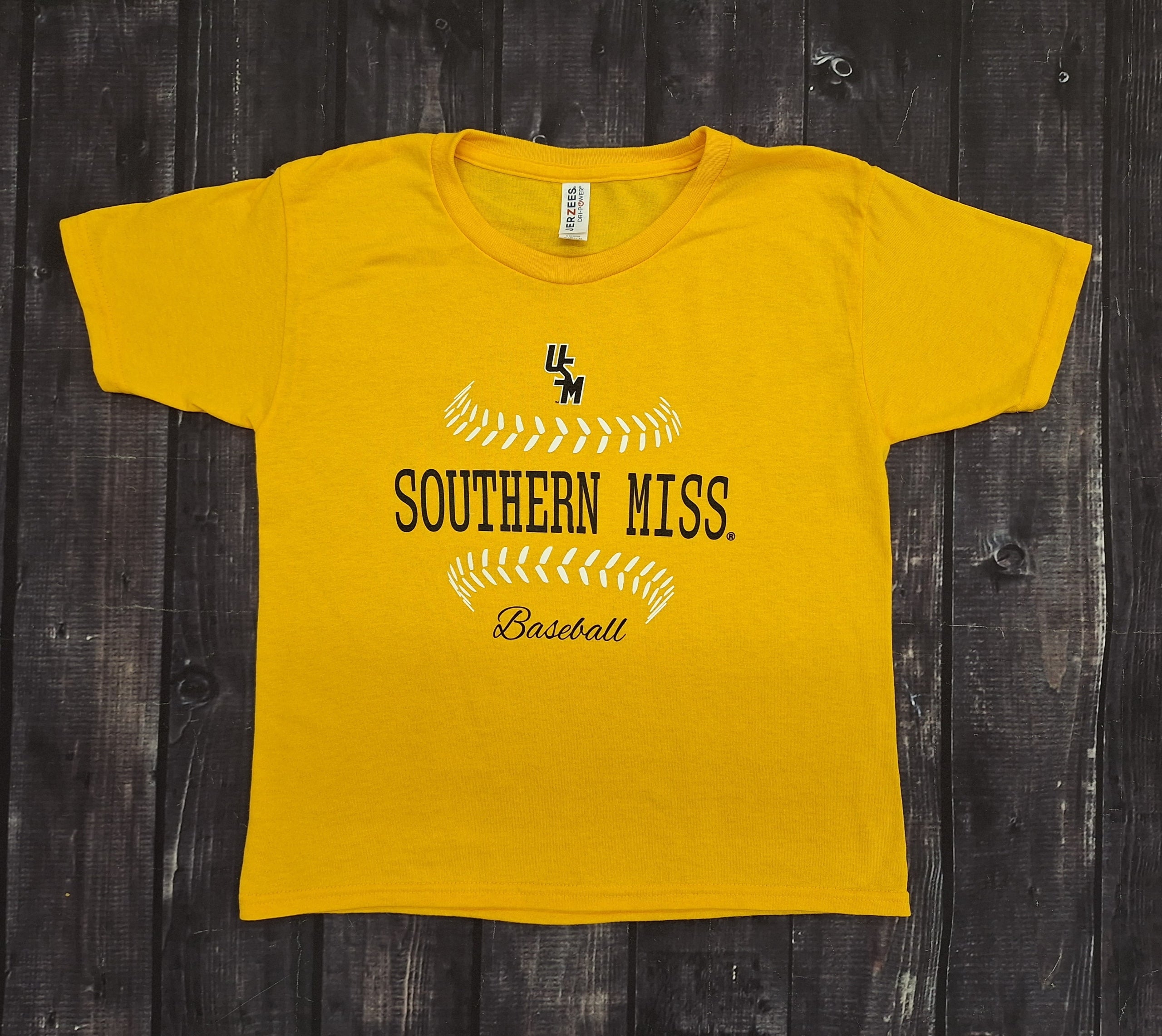 Youth Southern Miss Baseball Stitches Dripower T-shirt with Stacked USM