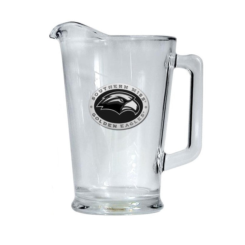 Glass Pitcher with Black Pewter Eagle Head Emblem